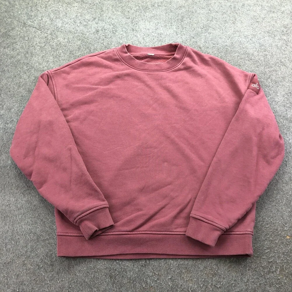 Alo Yoga Sweatshirt Womens XL Pink Fleece Pullover Crewneck Logo Yoga Top
